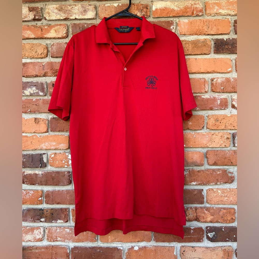 Ralph Lauren Mens Red Polo Performance Golf Shirt M  2017 US Open Erin Hills